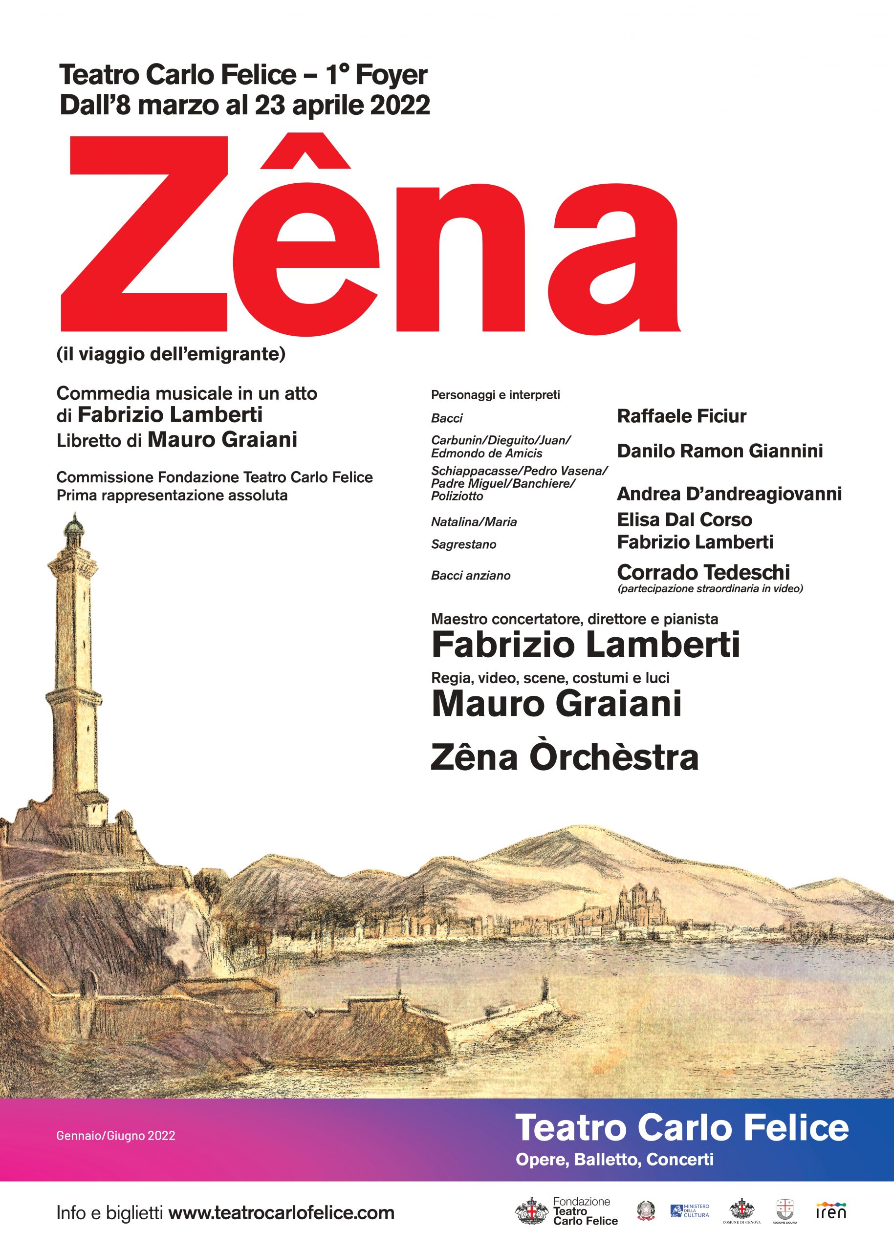 Prima assoluta della commedia musicale ZÊNA (il viaggio dell’emigrante) al Teatro Carlo Felice di Genova sabato 12 marzo